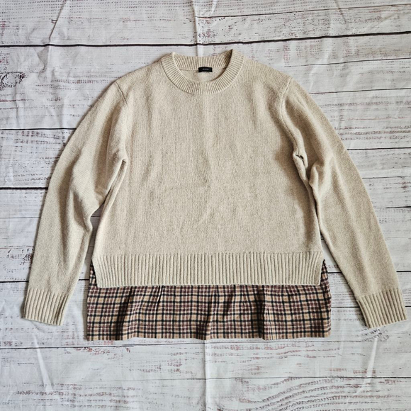 Joseph Sweaters - Joseph Wool Cashmere Silk Tan Sweater Plaid Underlay Womens Medium